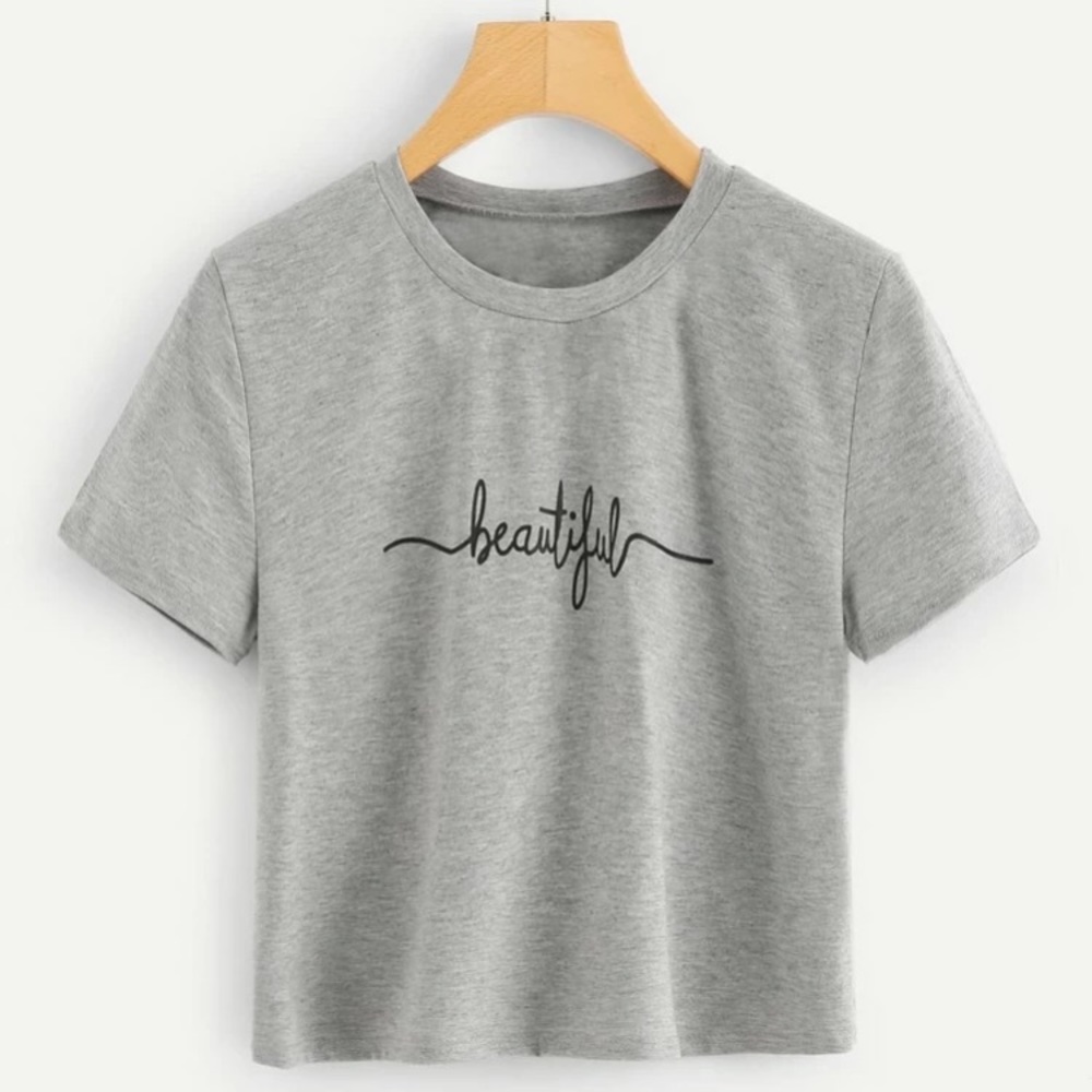Grey “Beautiful” Crop Top